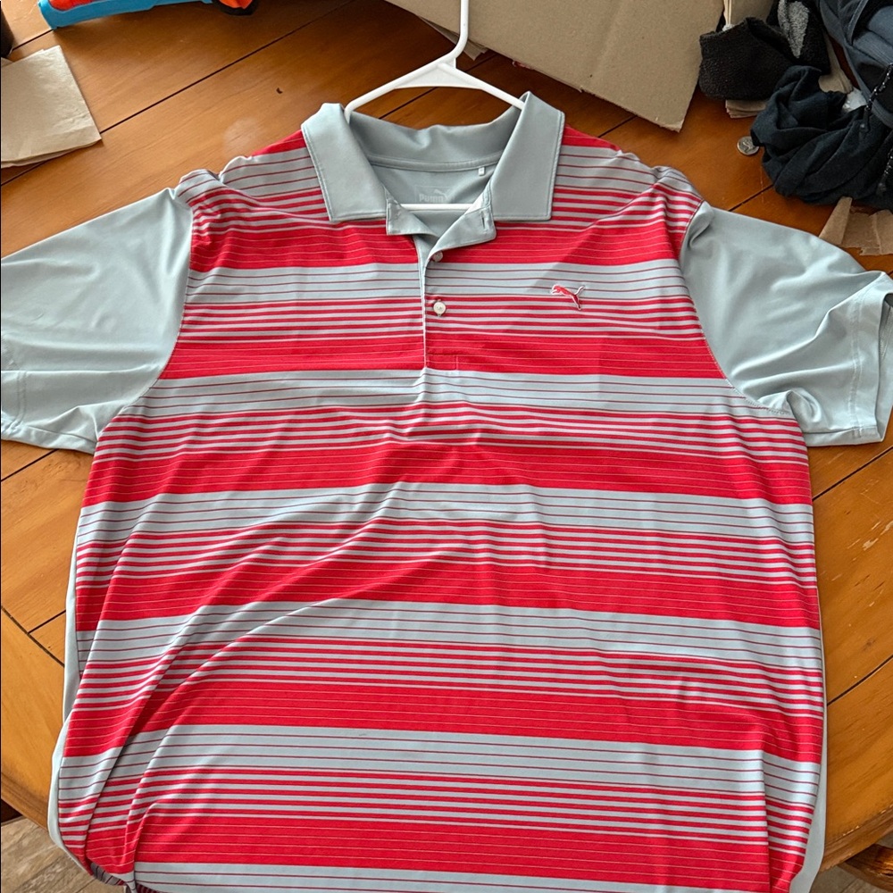 Puma Men's Polo with Red and Gray Stripes